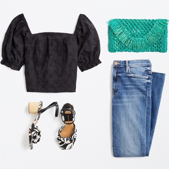 🇪🇸🐠1. State blouse ruffle sleeves keyhole back black XS - Picture 7 of 7